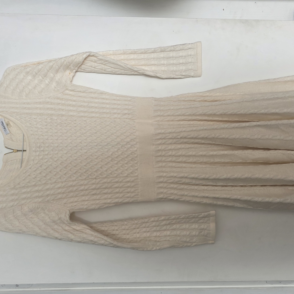 Calvin Klein Collection Tan Ribbed Fit and Flare Sweater Dress
